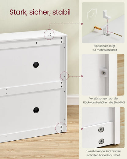 VASAGLE LBC035W01 Schuhschrank 4 Klappen, Schneeweiss