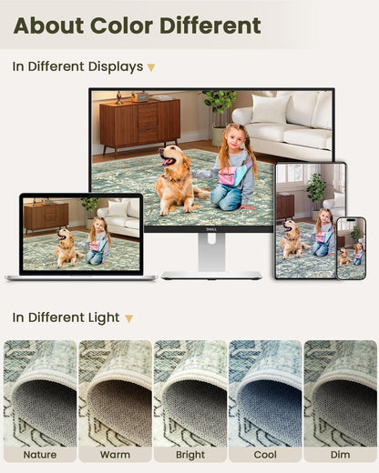 HOMFINE Vintage Kurzflor waschbarer Teppich - grün 160x230 cm