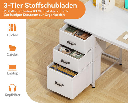 Coleshome Computertisch 130x48cm Stoff-Schubladen Steckdosen - Weiss