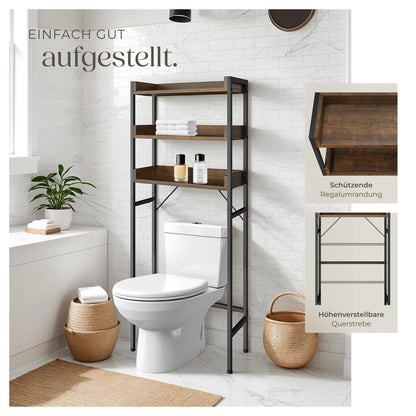 tectake Badezimmerregal mit 3 Ablagen, Industrial Design, dunkelbraun