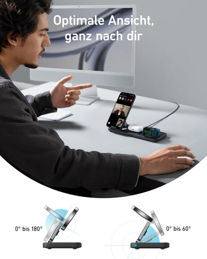 Anker MagGo Faltbare 3-in-1 Kabellose Ladestation Qi2