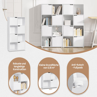 WOLTU Bücherregal SK039ws, Bücherschrank mit 4 Türen und 8 Fächern