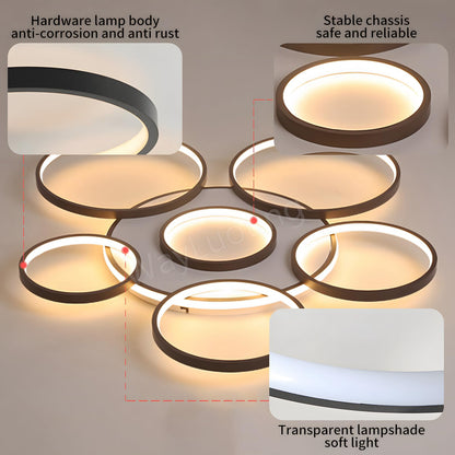 LuxSwiss Moderne 7-Ringe LED Deckenleuchte - Ø110cm, schwarz, dimmbar
