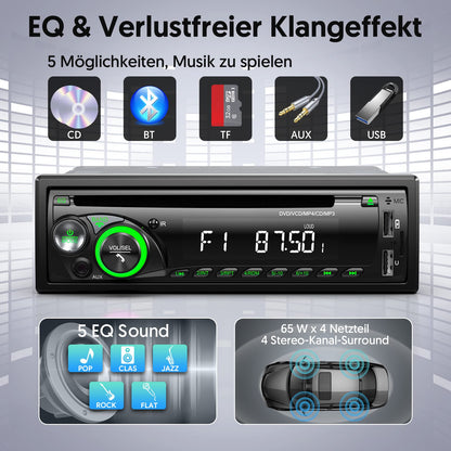 Universal 1DIN Autoradio CD/DVD Bluetooth Freisprech - 9-24V