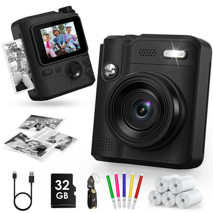 Gofunly Kinderkamera Sofortbildkamera H11 mit 32 GB Speicherkarte, Druck von Schwarzweissfotos ohne Tinte