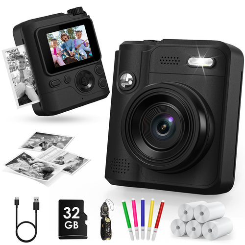 Gofunly Kinderkamera Sofortbildkamera H11 mit 32 GB Speicherkarte, Druck von Schwarzweissfotos ohne Tinte