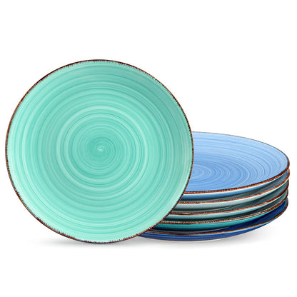 vancasso BONITA Speiseteller Set 6-teilig, Steingut, Ø 27 cm, Blau, handbemaltes Strudel-Design