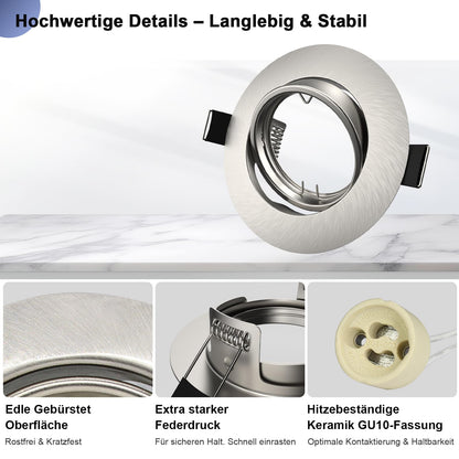 Wondlumi Spot GU10 Rund Schwenkbar Edelstahl Gebürstet 20er