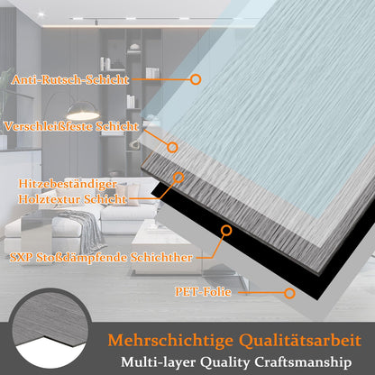 LZQ PVC Bodenbelag Vinylboden selbstklebend, Eiche Grau, 10,04 m²