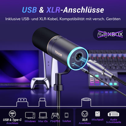 TONOR TD520S Dynamisches Mikrofon mit USB/XLR für Streaming und Gaming