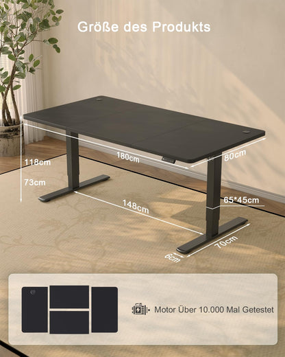 JUMMICO Schreibtisch höhenverstellbar elektrisch 180 x 80 cm schwarz