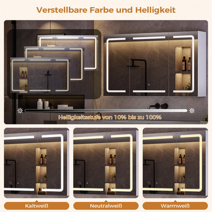 mojiasion Spiegelschrank mit LED-Beleuchtung & Steckdose, 100 cm