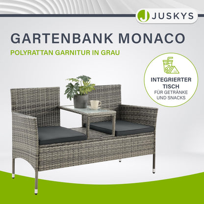 Juskys Monaco Polyrattan Gartenbank – 2-Sitzer grau-meliert