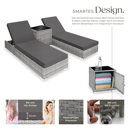 tectake 2er Lounge Sonnenliegen Set Plus Tisch - Hellgrau