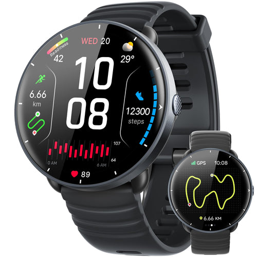 Parsonver Smartwatch PSSW9 mit GPS, 5 ATM, AMOLED, Schwarz, 42 mm – Schwimm- und Sportuhr