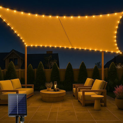 ABIUBIU Sonnensegel 3x4 m wasserdicht mit LED-Solar-Lichterkette beige