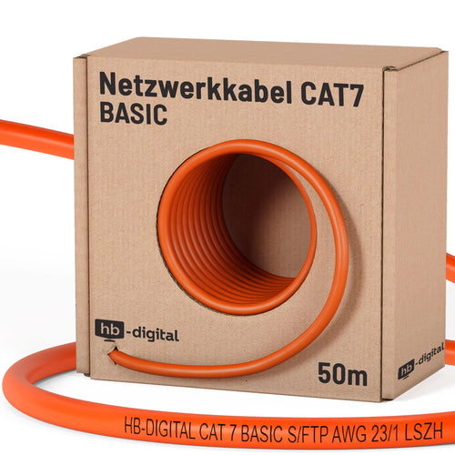 HB-DIGITAL CAT 7 Netzwerkkabel 50m Verlegekabel S/FTP Orange mit LSZH-Mantel