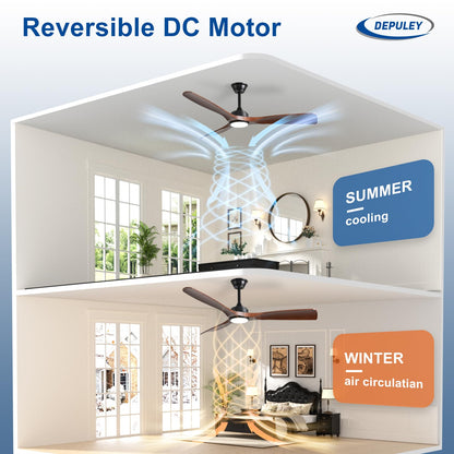 Depuley Leise Deckenventilator LED Aussen 132cm Braun App