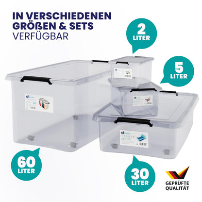 Deuba® RB60 Aufbewahrungsboxen - 6x 30l transparent mit Rollen