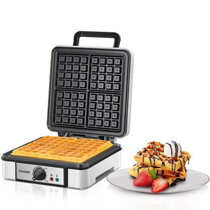 FOHERE Waffeleisen 2030, 1200 Watt, 4 Waffeln, Antihaftbeschichtung mit Kontrollleuchten
