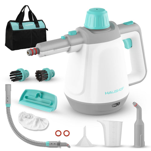 HAUSHOF Dampfreiniger Handgerät 450 ml mit 8 Zubehörteilen, 1200 W für chemiefreie Dampfreinigung