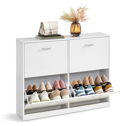 VASAGLE LBC035W01 Schuhschrank 4 Klappen, Schneeweiss