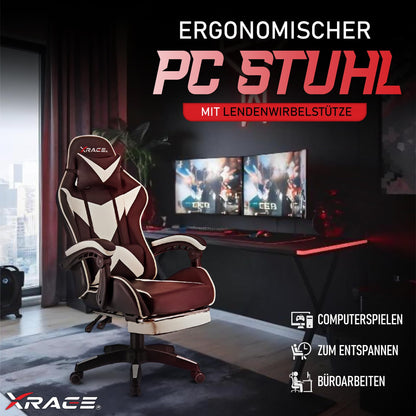 xRace Gaming Stuhl Ergonomischer Leder Drehstuhl - Weiss