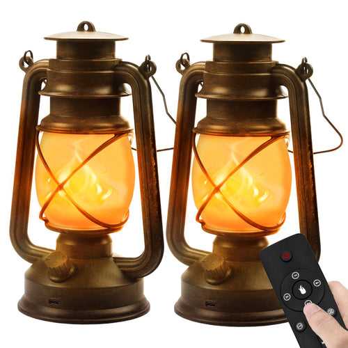 Hzitcigm LED Laterne Vintage 2er-Set, USB aufladbar, mit Fernbedienung, Hängelaterne mit Tragegriff
