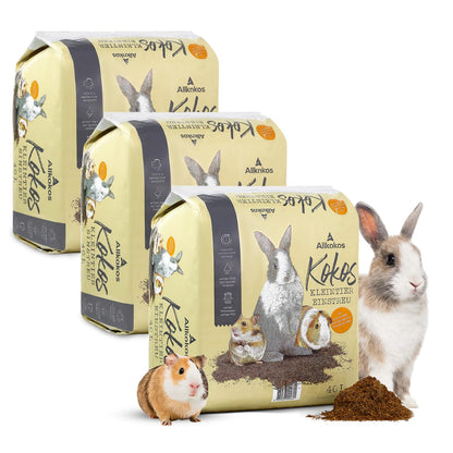 Allkokos Einstreu aus 100 % Kokosfasern für Kleintiere, 3x40 Liter – für Hamster, Kaninchen und Meerschweinchen