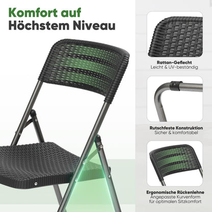 Sekey Klappstuhl 4er Set Gartenstuhl Rattan-Optik - Schwarz