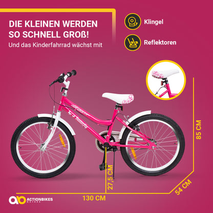 Actionbikes Butterfly 20 Zoll Kinderfahrrad Mädchen - Pink/Weiss