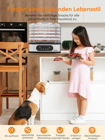 FOHERE Dörrautomat Edelstahl – 5 höhenverstellbare Tabletts