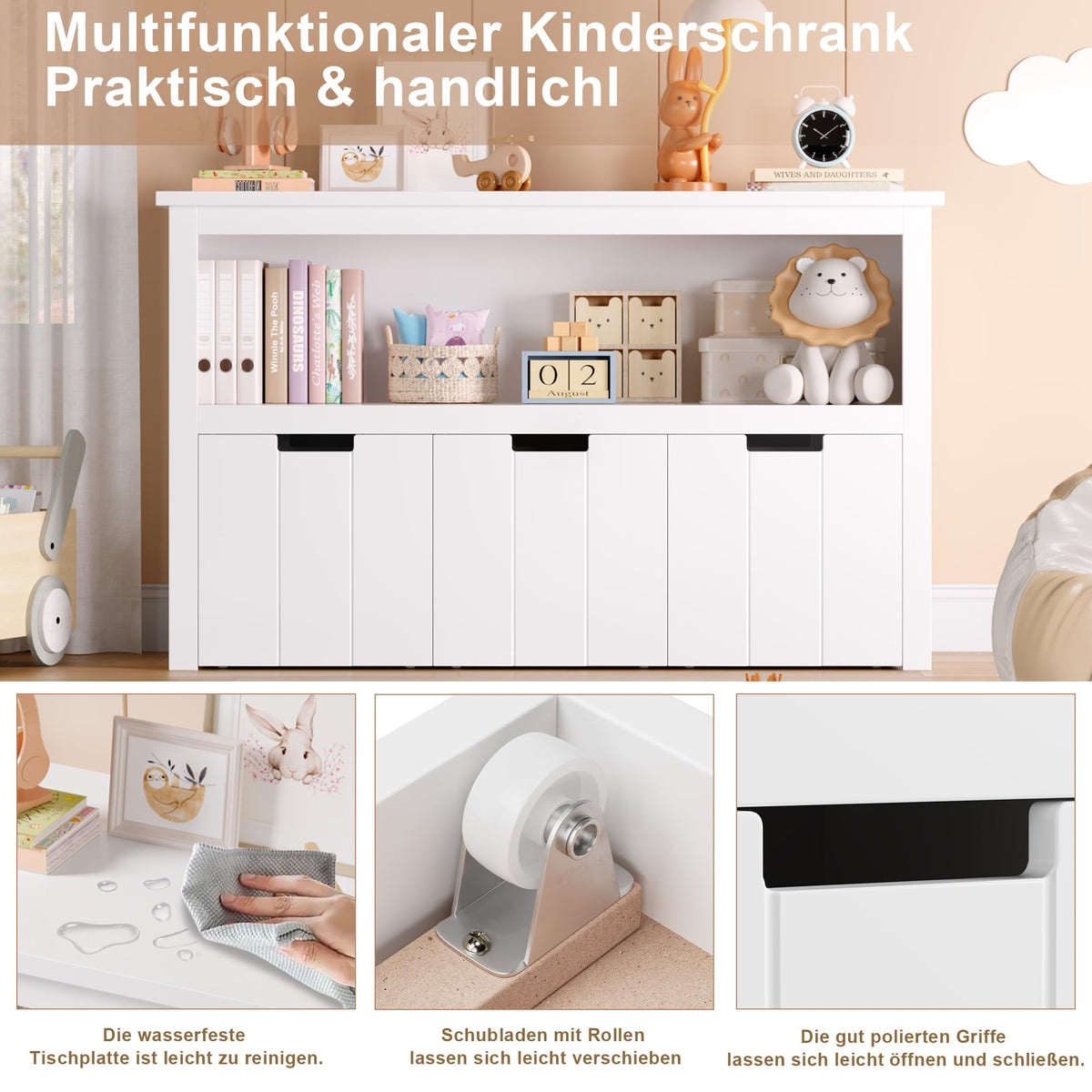 FOREHILL Kinderregal mit Boxen auf Rollen Weiss –