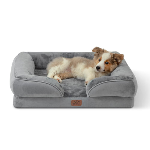 BEDSURE Orthopädisches Hundebett Hundesofa 71x58 cm waschbar grau, mit hohem Rand an drei Seiten