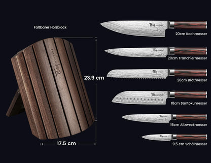SYOKAMI Messerset 7-teilig mit magnetischem Akazienholz-Messerblock