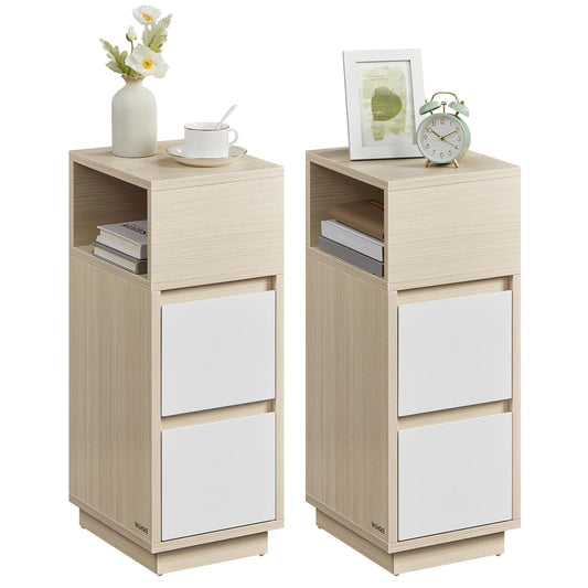 VASAGLE Nachttisch 2er Set, 2 Schubladen, Naturbeige-Weiss LET856N01. Zur Ablage & als Stauraum im Schlafzimmer.