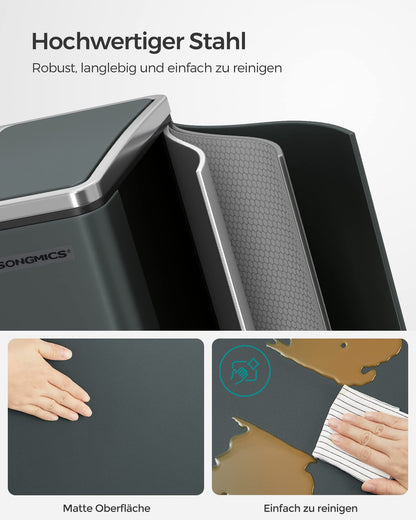 SONGMICS Mülleimer Küche 2x15L Mülltrennsystem grüngrau LTB30GS