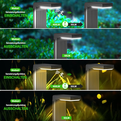 iseeway Solarlampen für Aussen, 4 Stück, 400LM, Bewegungsmelder, IP65