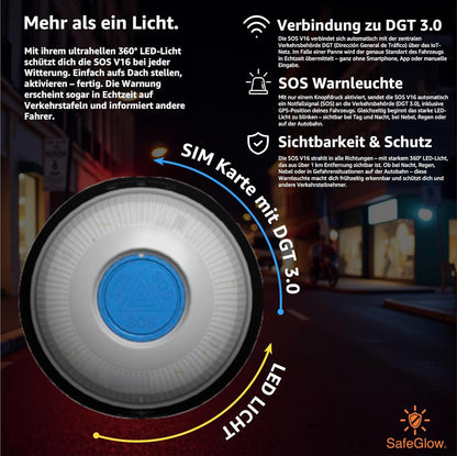 Safeglow V16 Warnleuchte DGT 3.0 mit SIM-Karte – LED-Notlicht