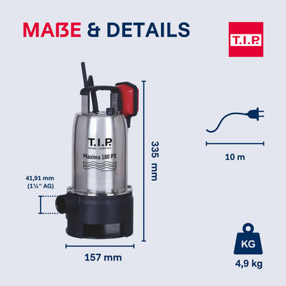 T.I.P. Schmutzwasser-Tauchpumpe TVX 7000 mit Edelstahlgehäuse, 500 W