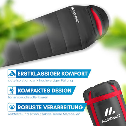 NORDMUT® Mumienschlafsack Ultraleicht 3-Jahreszeiten – 250 GSM