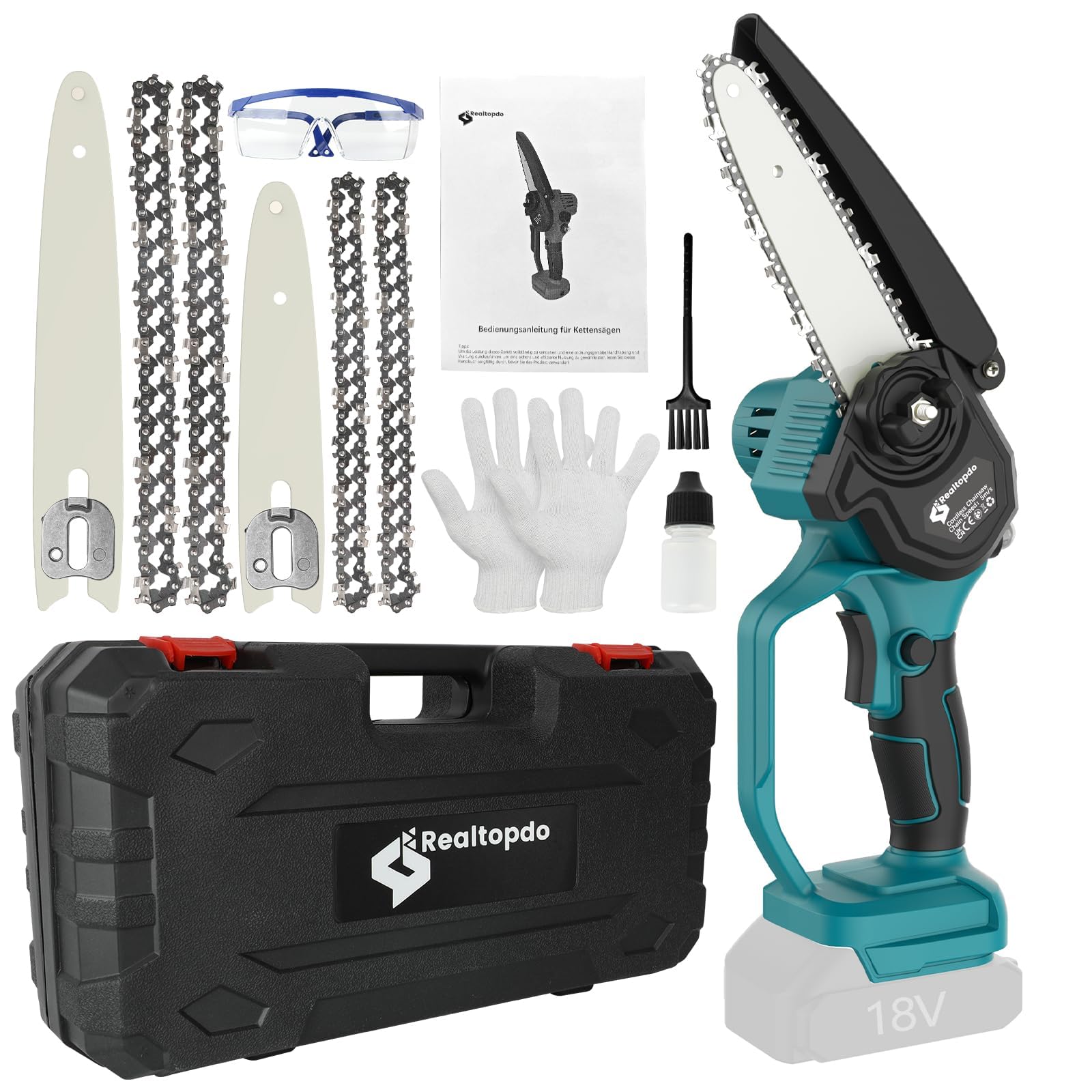 Realtopdo Akku Astsäge 15/20cm – Makita 18V kompatibel Solo, schwarz-blau, mit Sägeblatt. Zum präzisen Sägen von Ästen und Holz.