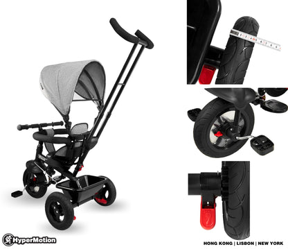 HyperMotion Dreirad mit Schubstange, 3-in-1 Kinderfahrzeug, Grau