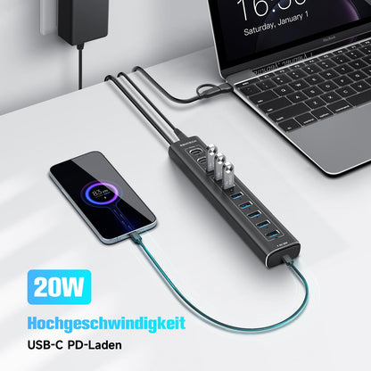 RSHTECH RSH-A11PD USB C Hub aktiv mit Netzteil – 11 Port, 20W PD