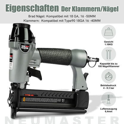 NEU MASTER 2-in-1 Druckluftnagler und Tacker NPT5040 mit Koffer