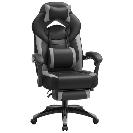 SONGMICS Gaming-Stuhl OBG77BG mit Fussstuetze - Grau-Schwarz. Ergonomischer Stuhl mit hoher Rückenlehne für PC-Gaming.