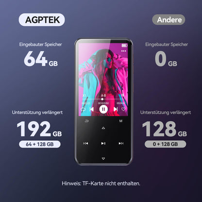 AGPTEK M3 MP3-Player Bluetooth 5.3 mit 64 GB Speicher, Schwarz