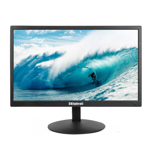 SKitphrati 20 Zoll Business PC Monitor 1600x900 HDMI/VGA schwarz. Schwarzer Flachbildschirm zeigt PC-Inhalte via HDMI oder VGA.