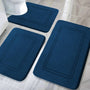 chakme Badezimmerteppich-Set 3-teilig, Memory-Schaum, navyblau, 2 Matten und U-förmiger WC-Vorleger