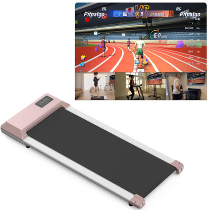 Superun Raceable Walking Pad Laufband, flach, rechteckig, dunkelgrau. 2.5 PS Motor für Gehen/leichtes Laufen zu Hause, steuerbar via App/FB.